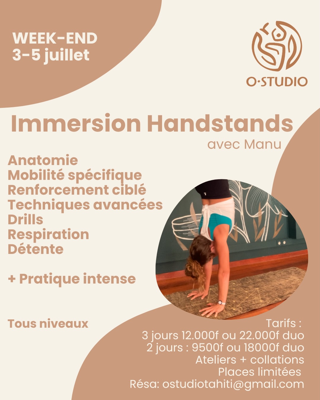 OStudio Tahiti Facebook ad: IMMERSION HANDSTANDS
