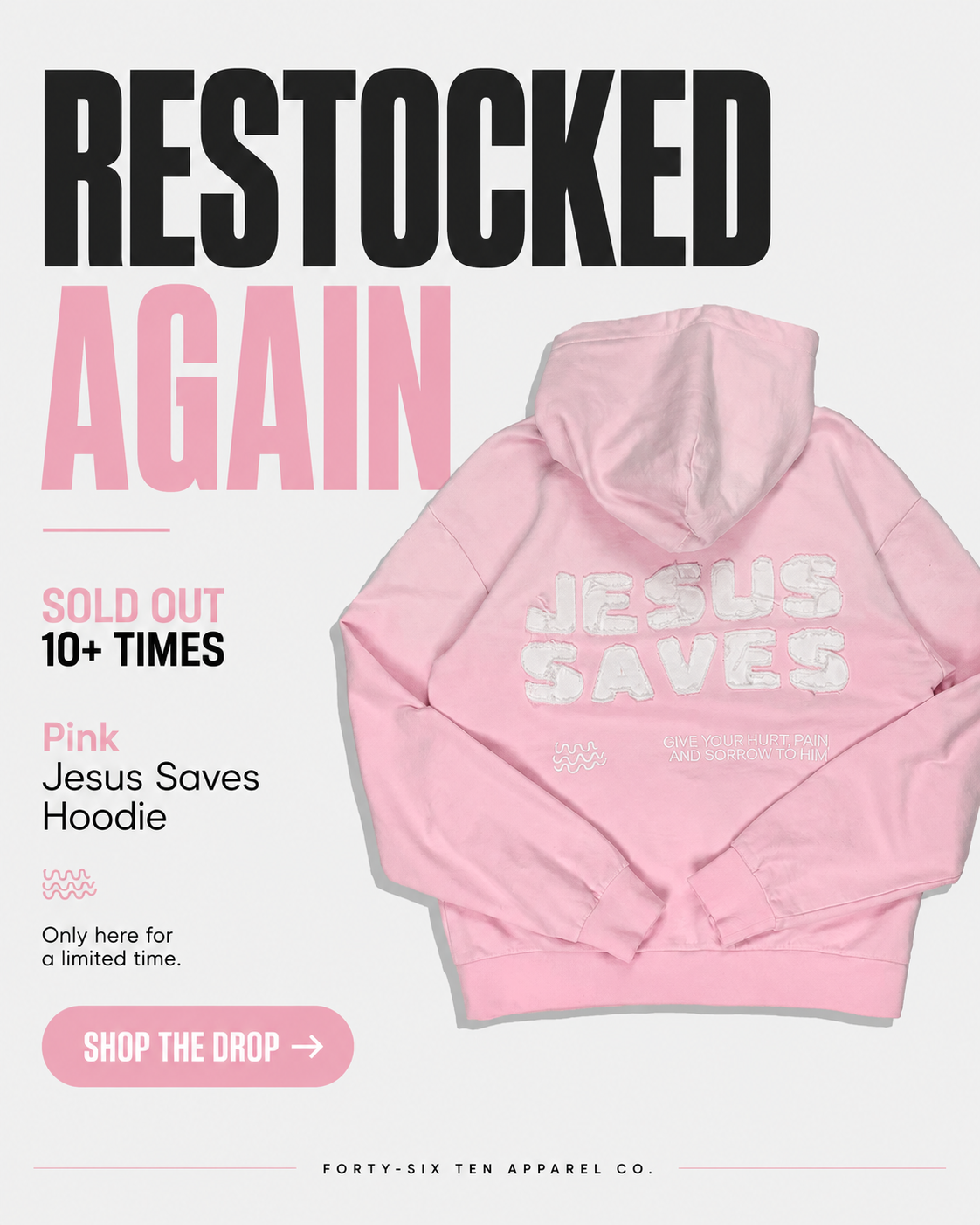 Forty-Six Ten Facebook ad: pink restocked. limited stock.