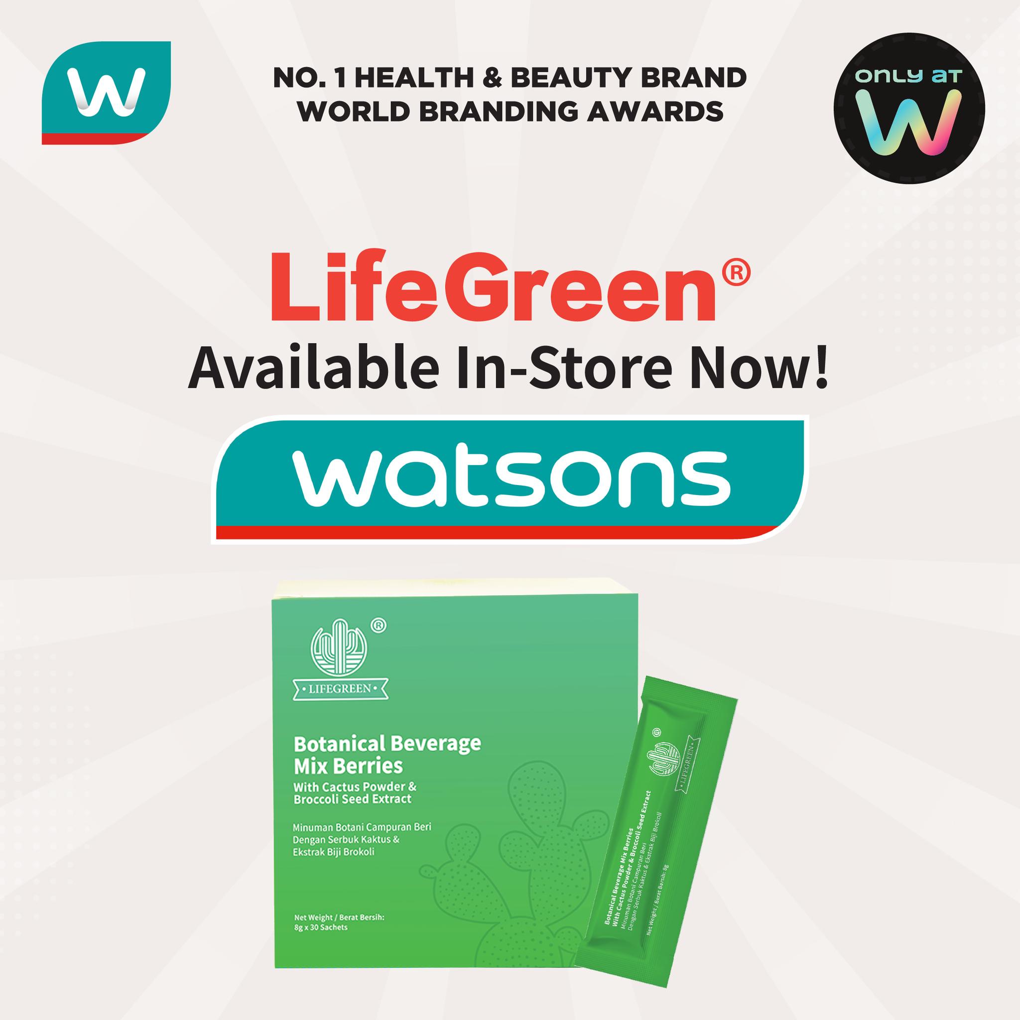 Watsons Facebook ad: LifeGreen Botanical Beverage Mix Berries with Cactus Powder…