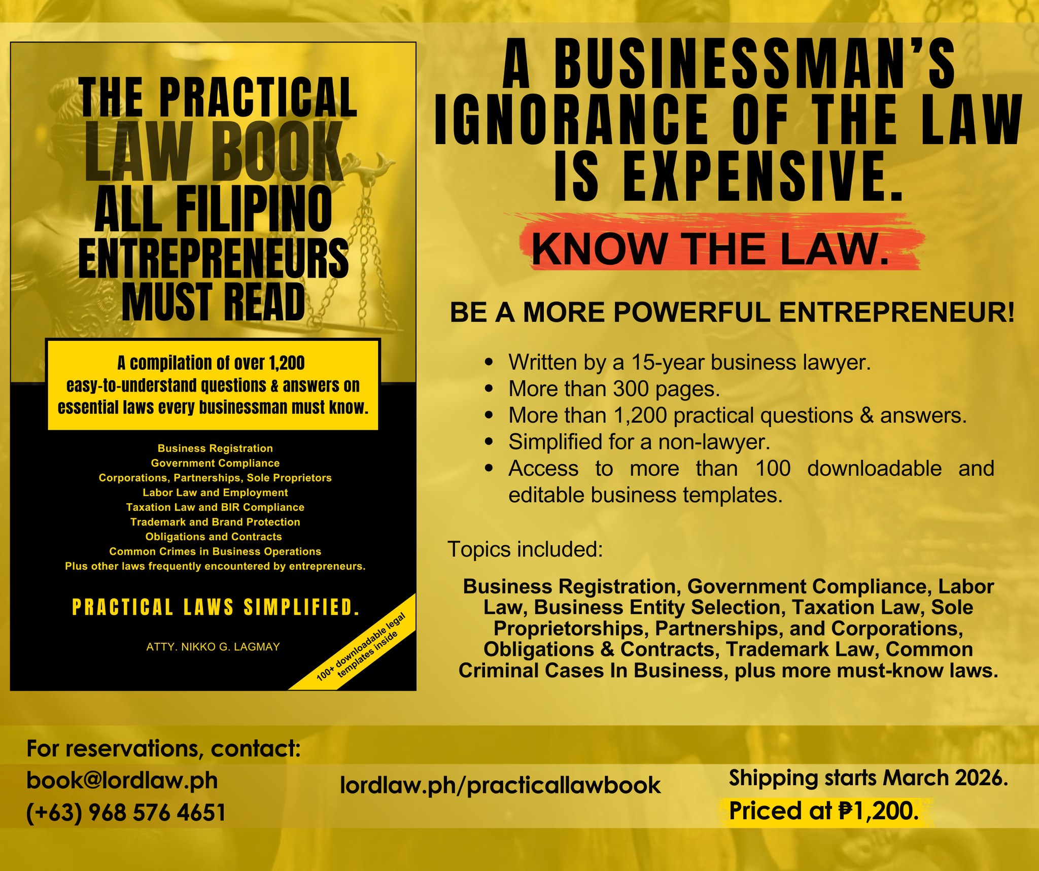 The Practical Law Book All Filipino Entrepreneurs Must Read Facebook ad: Ignorance of the law of an entrepreneur is…
