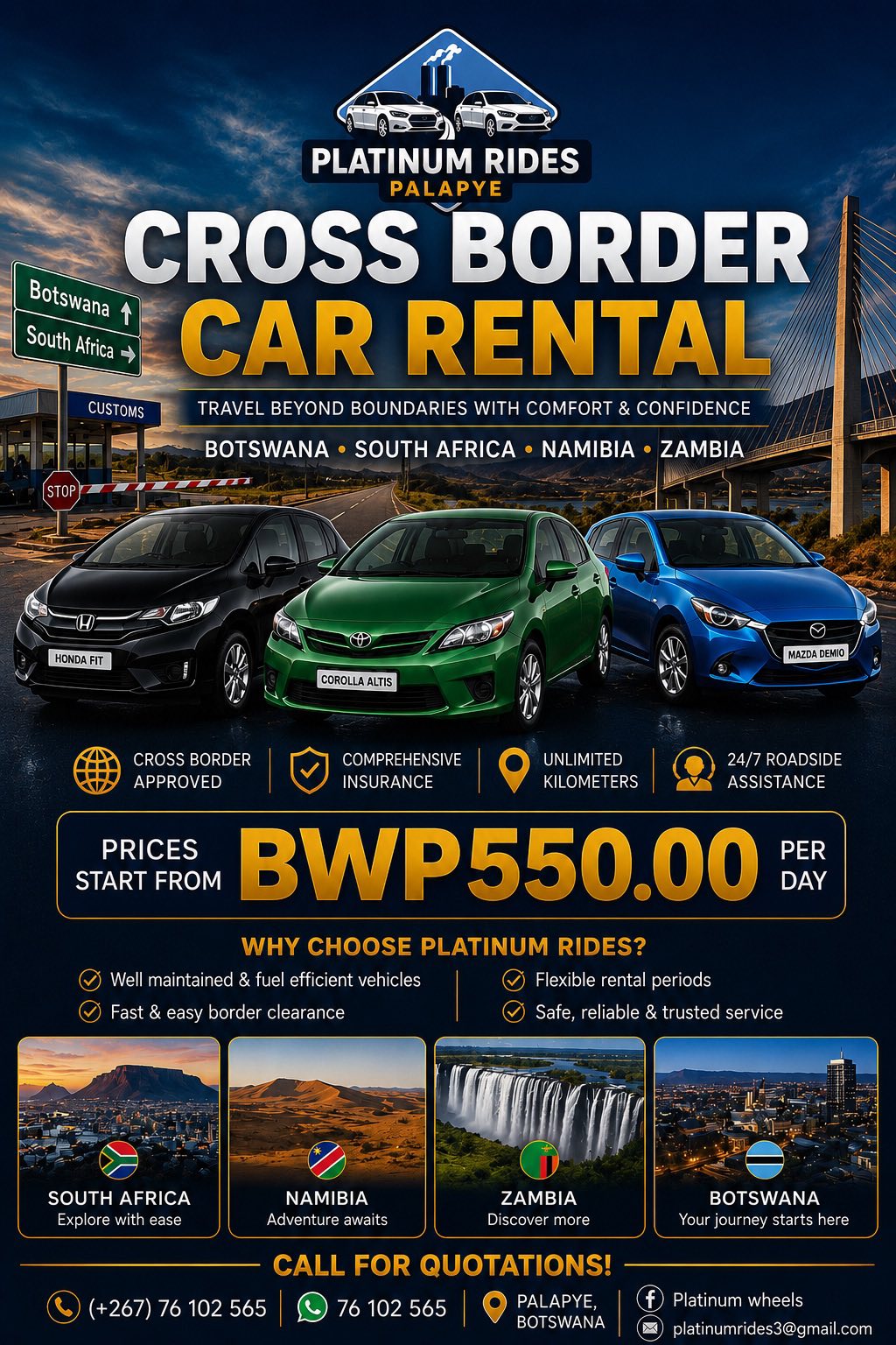 Platinum Rides Car Rental Palapye Facebook ad