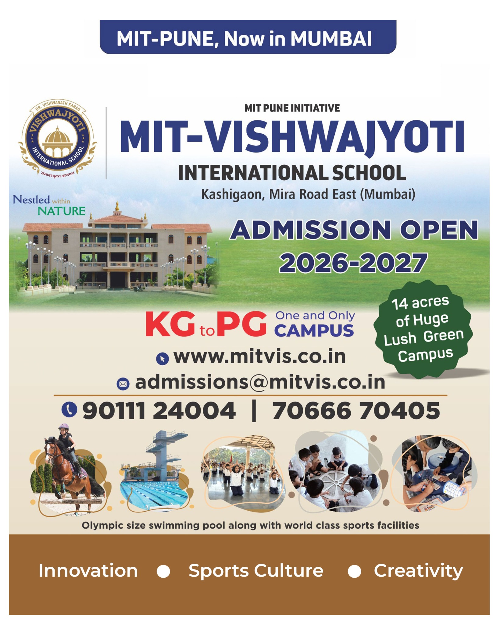 MIT Vishwajyoti International School Facebook ad: One & only campus in mira road from KG to PG! Admission…