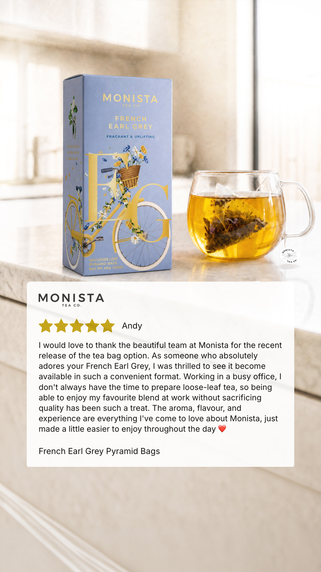 Monista Tea Co. Facebook ad: Premium Loose Leaf Quality ~ Tea Bag Convenience