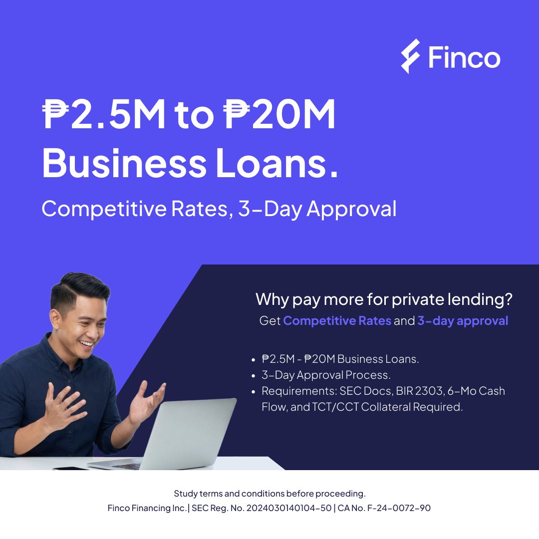 Finco Facebook ad: ₱2.5M to ₱20M Business Loans
