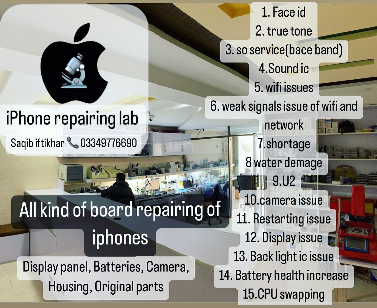 ios_repairing Facebook ad: iPhone repairing lab.