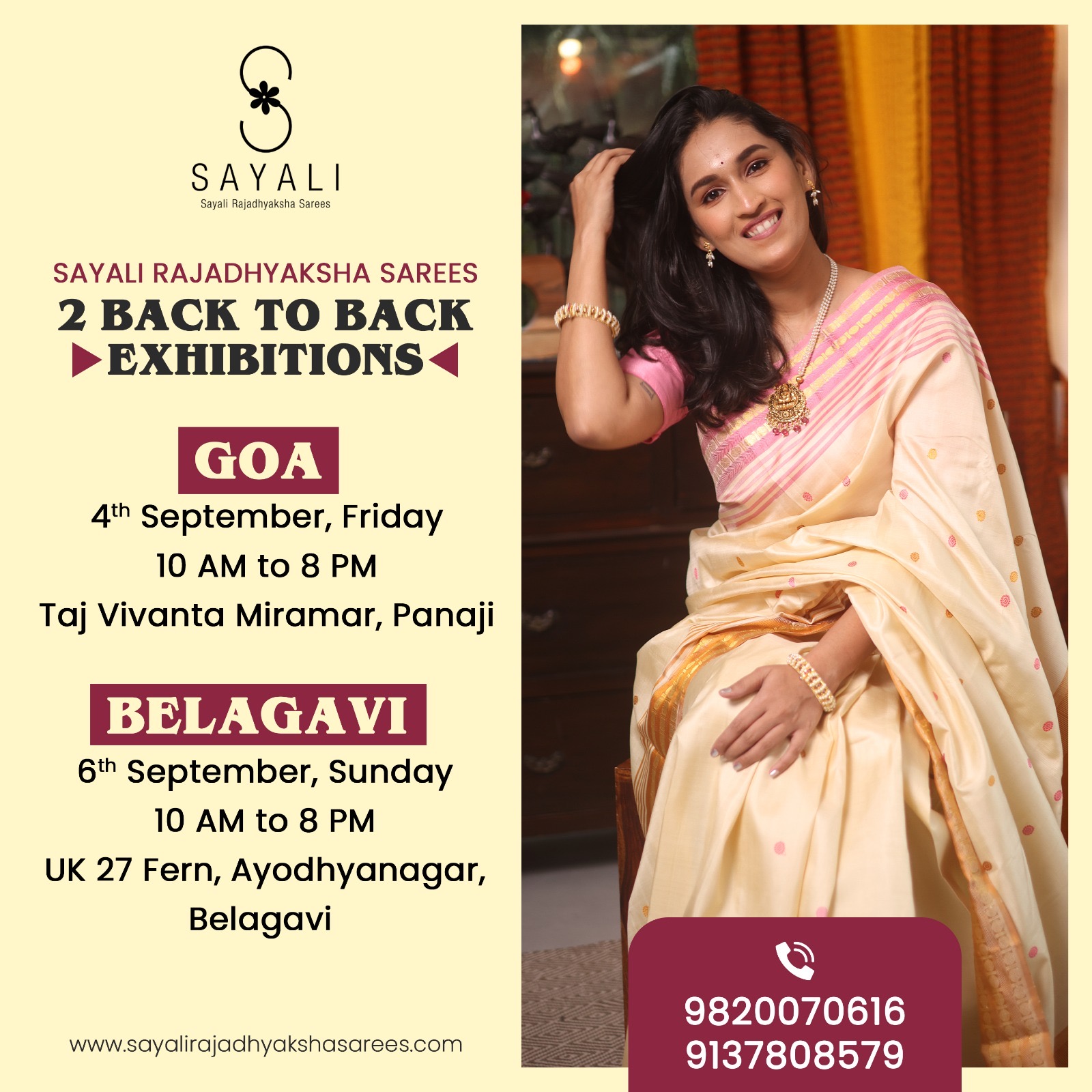 Sayali Rajadhyaksha Sarees Facebook ad: Sayali Sarees' Goa and Belagavi exhibitions