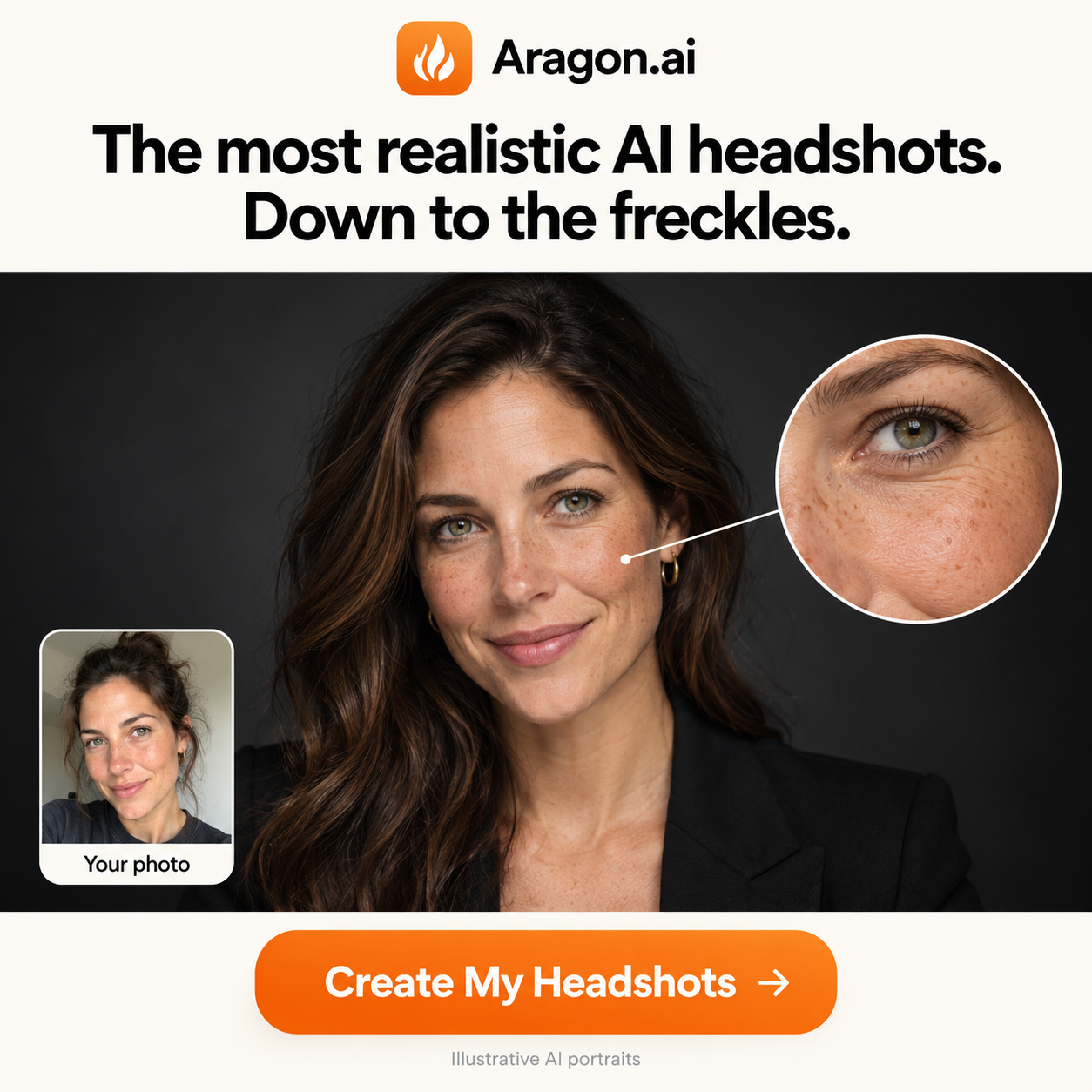Aragon.ai Facebook ad: Realistic AI headshots in minutes