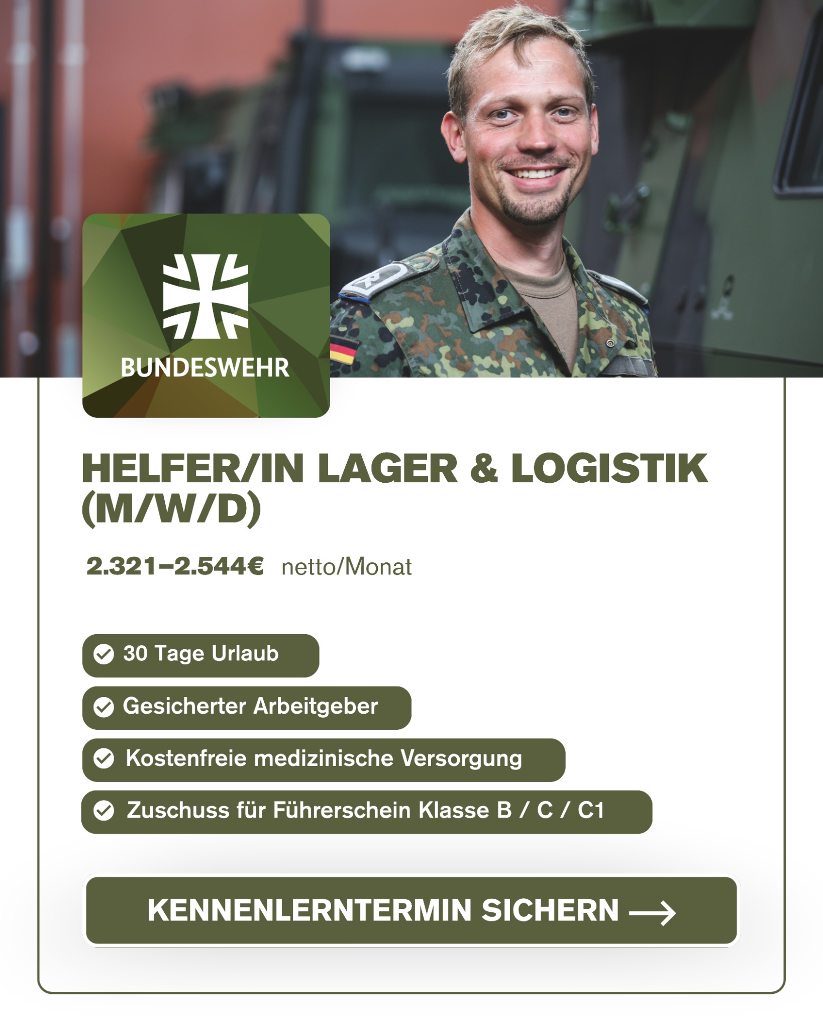 Simplejobs Facebook ad: Sicherer Job: 2.321-2.544 € netto