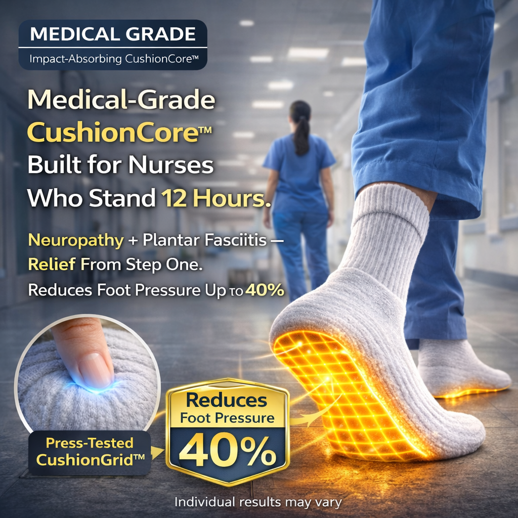 Kya Lively M.D. Facebook ad: Medical-Grade Shock Absorbing Socks for Hard Floors, Long…