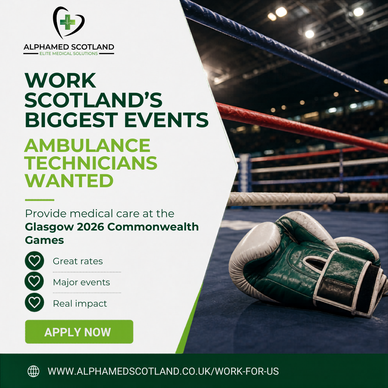 Alphamed Scotland Facebook ad: Work at the 2026 Commonwealth Games