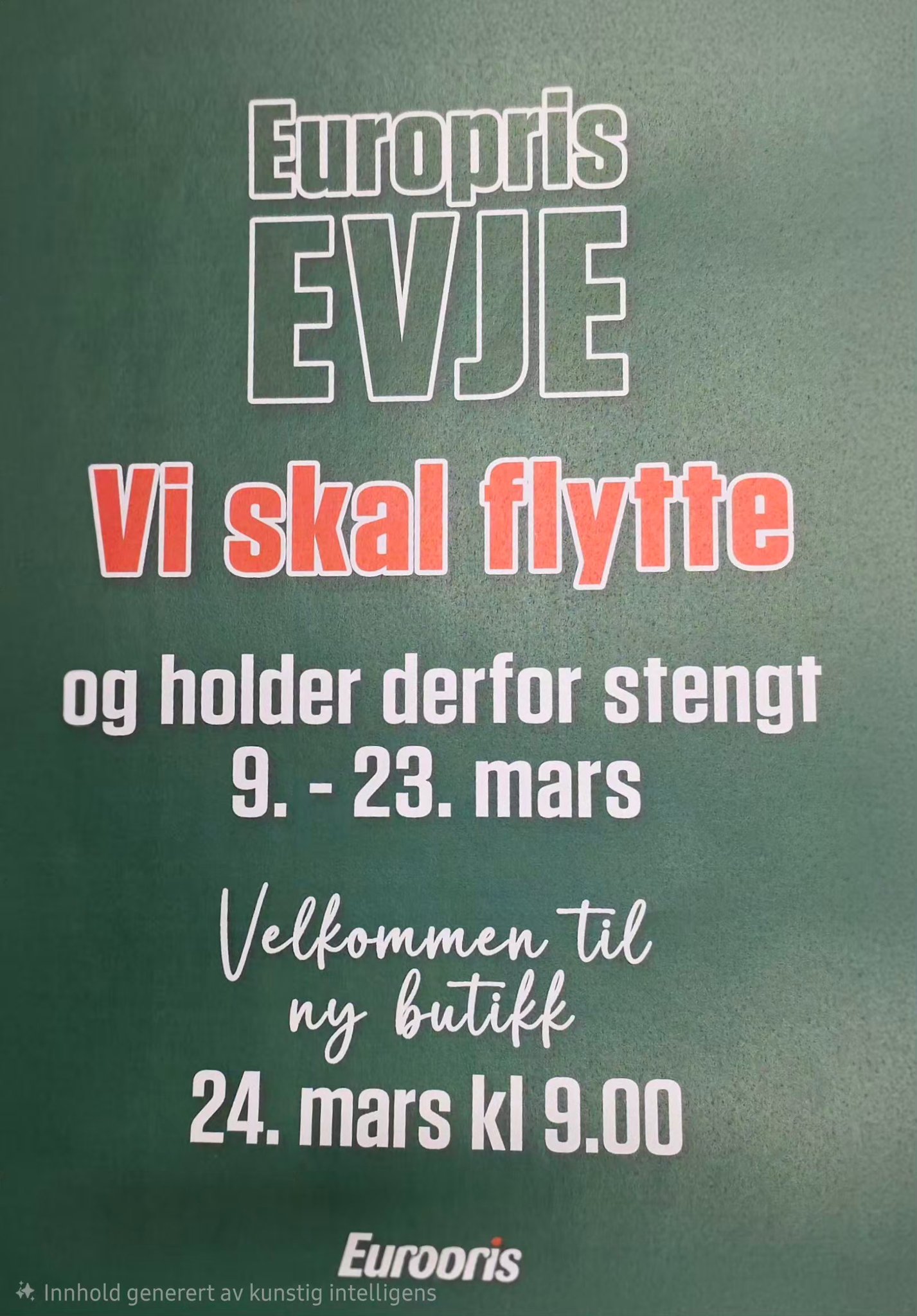 Europris Evje Facebook ad: Da er datoene for stenging, flytting og nyåpning…