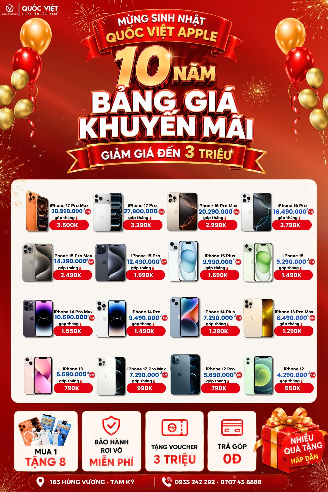 Quốc Việt Apple - Chi Nhánh Tam Kỳ Facebook ad: 10 NĂM MỘT CHẶNG ĐƯỜNG, QUỐC VIỆT APPLE…