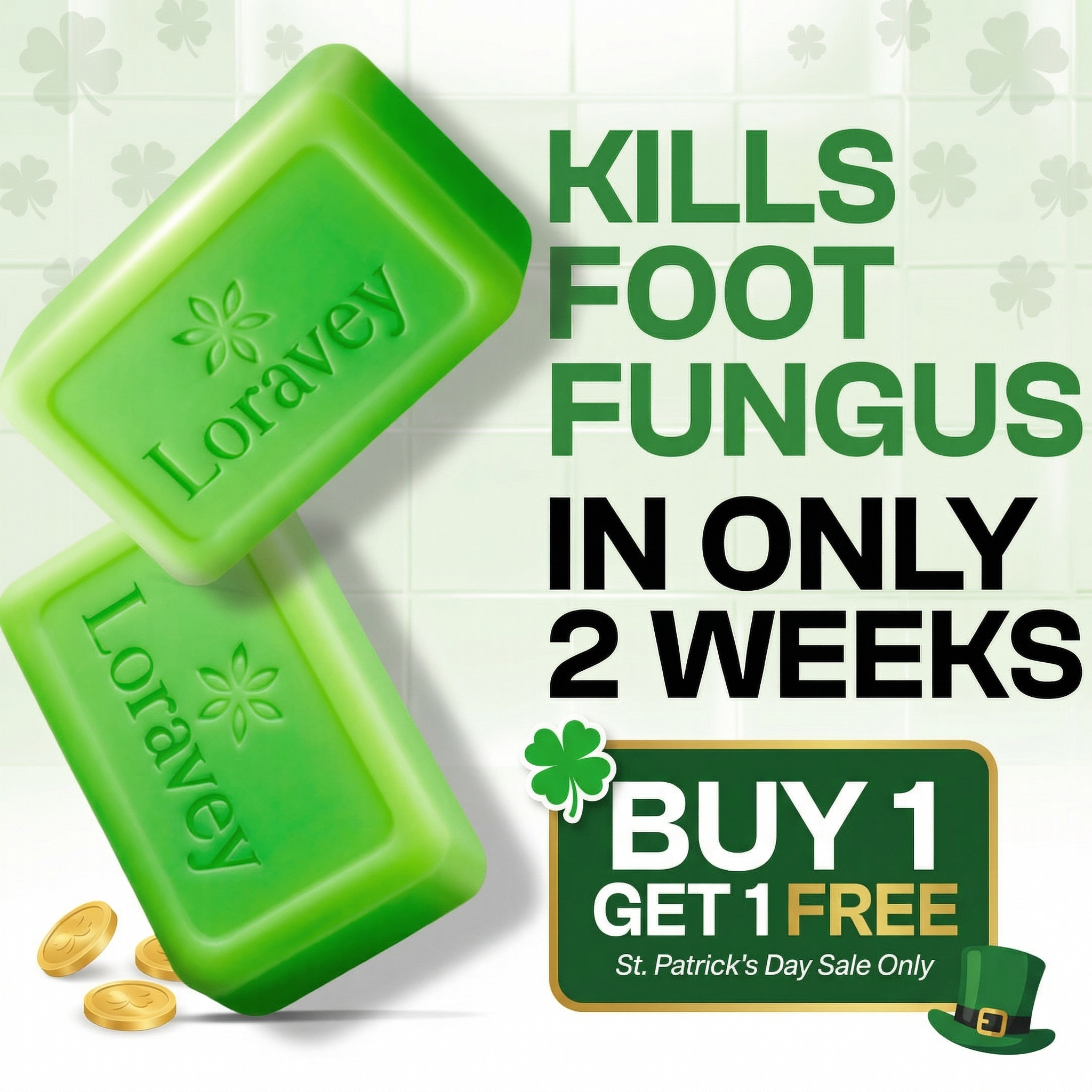 Try Loravey Facebook ad: St. Patrick's Day Sale: Buy 1 Get 1 FREE