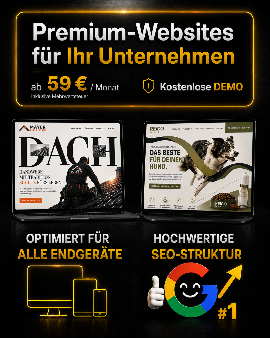 Vision-ONE Facebook ad: Premium-Webseite ab 59 €/Monat