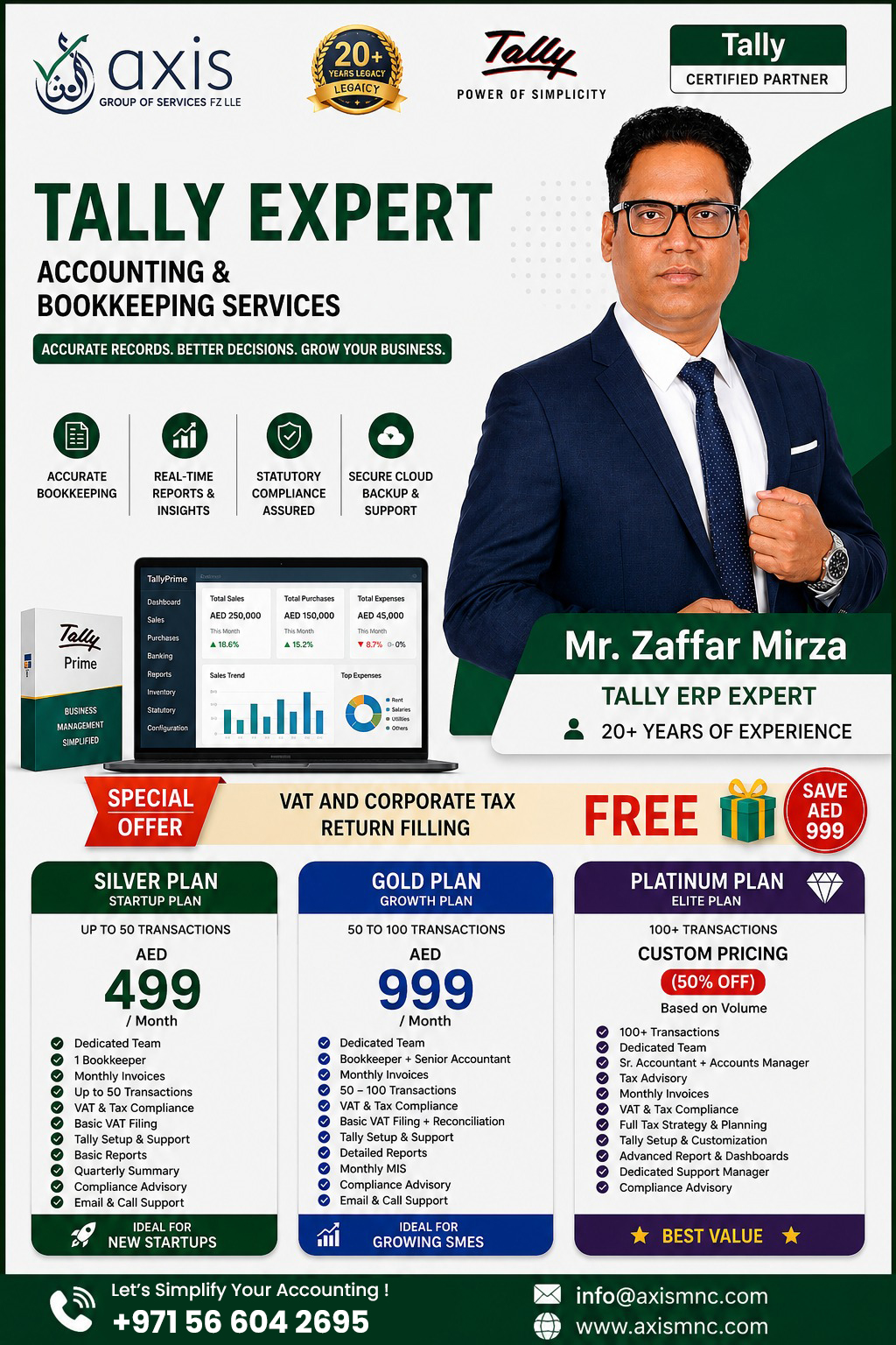 Axis Group of Services FZ LLE Facebook ad: Tally Expert Bookkeeping from AED 499/Month