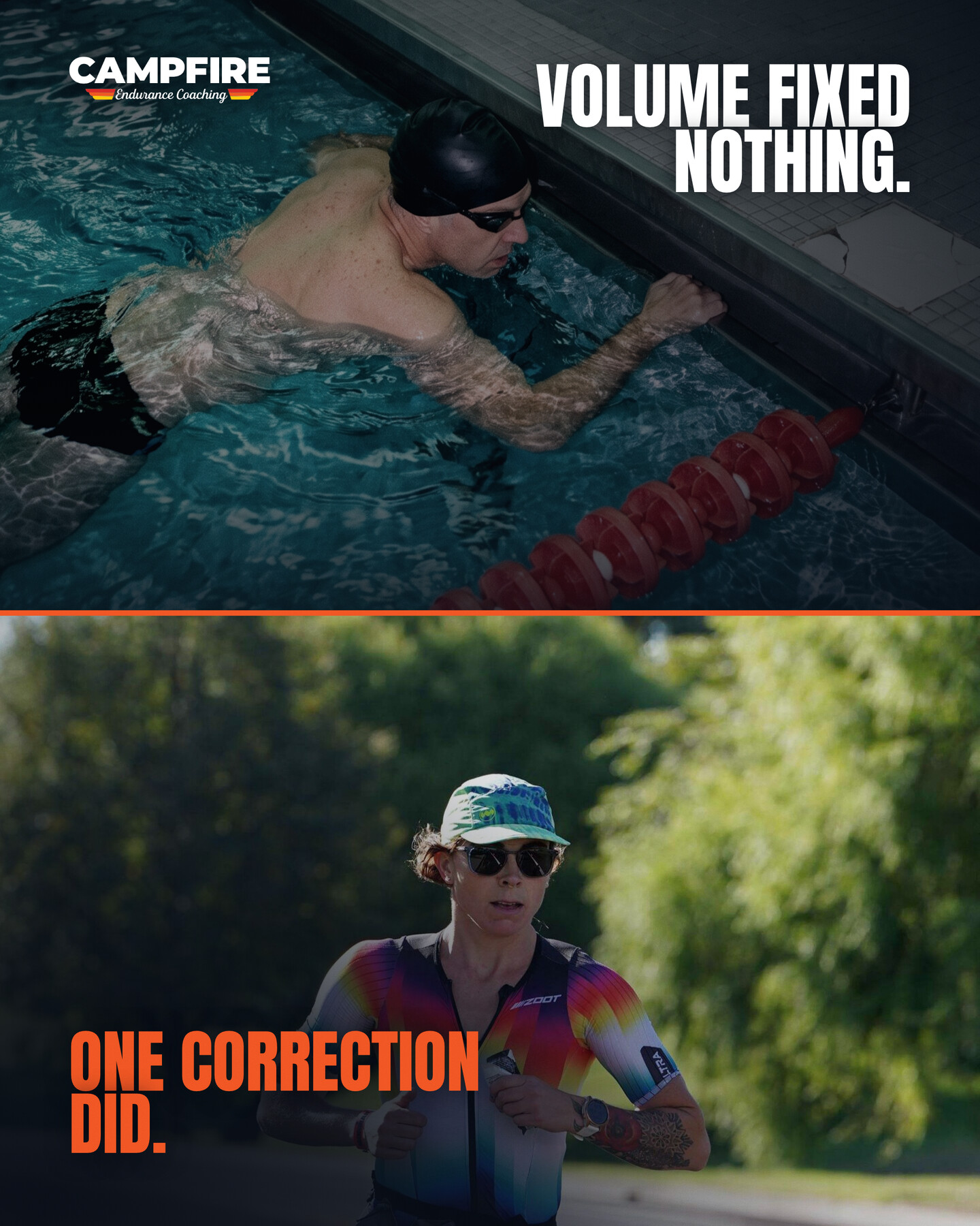 Campfire Endurance Coaching Facebook ad: Three Sports. One Limiter.