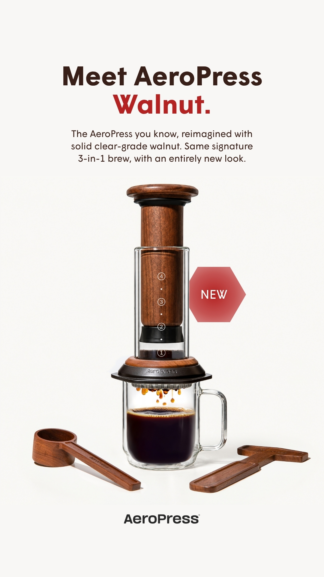 AeroPress Facebook ad: The New AeroPress Premium in Walnut