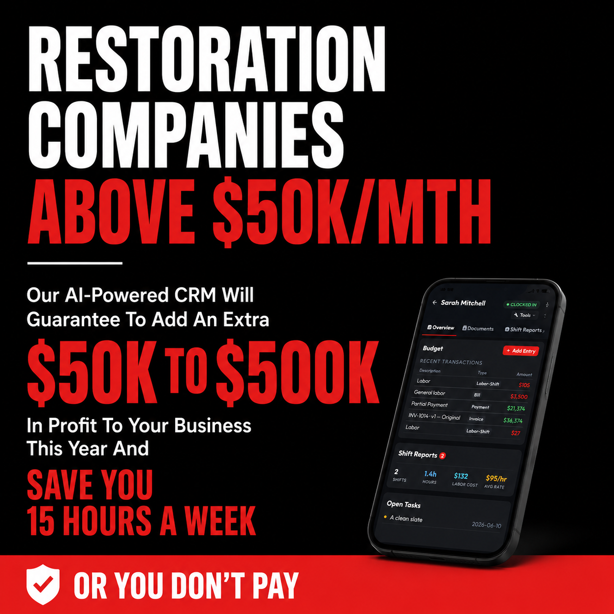 Job-Dox Facebook ad: Restoration Companies: Add an extra $50K to $500K in…