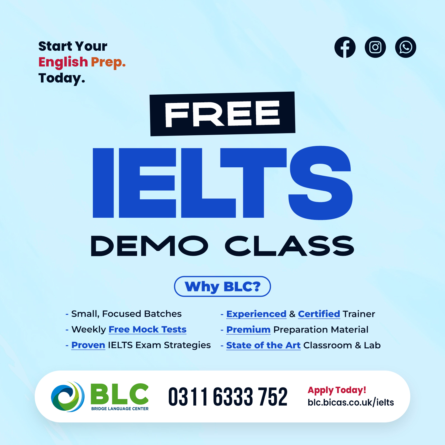 BLC - Bridge Language Center Facebook ad: Free IELTS Demo Class