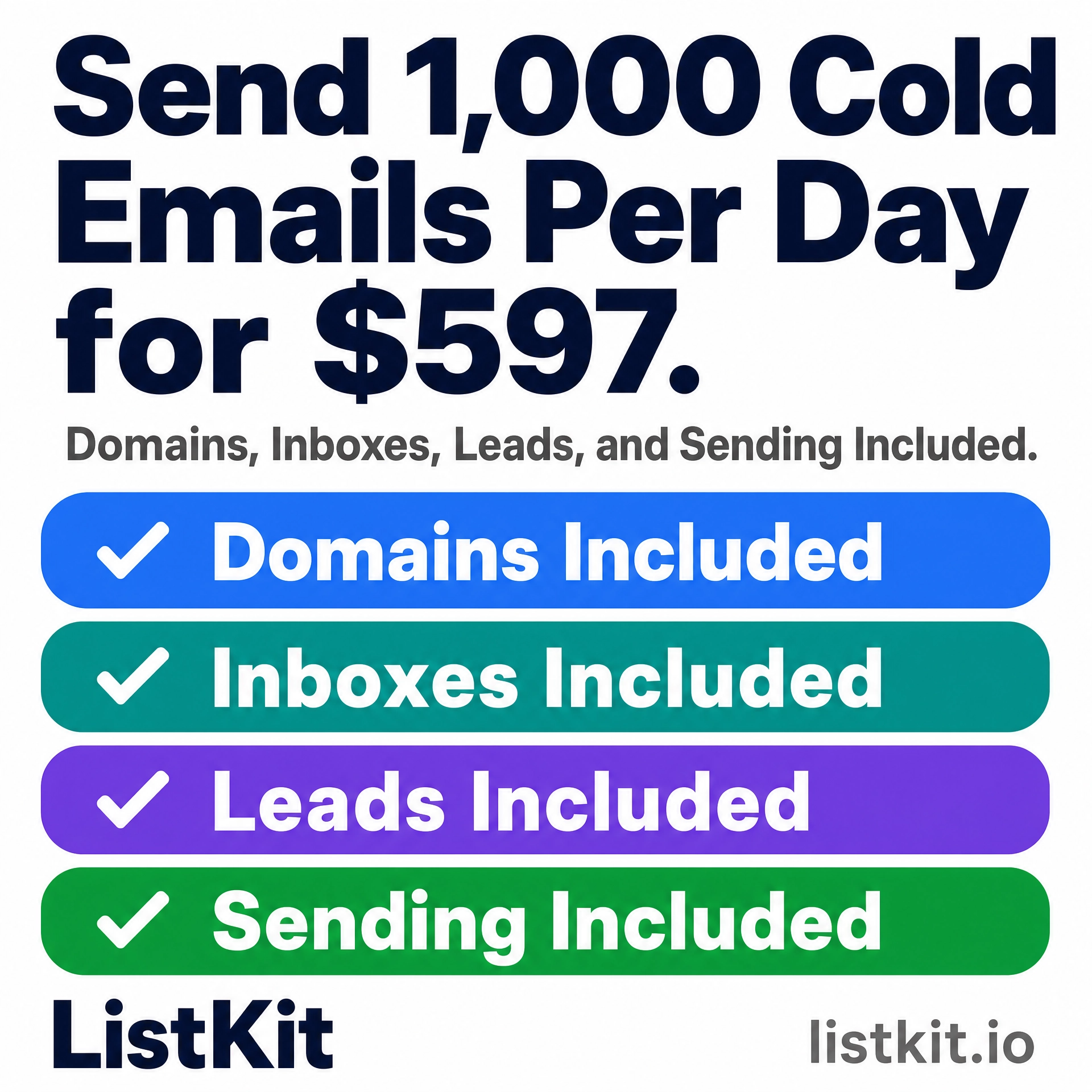 ListKit Facebook ad: Send 1,000 Cold Emails Per Day for $597/mo