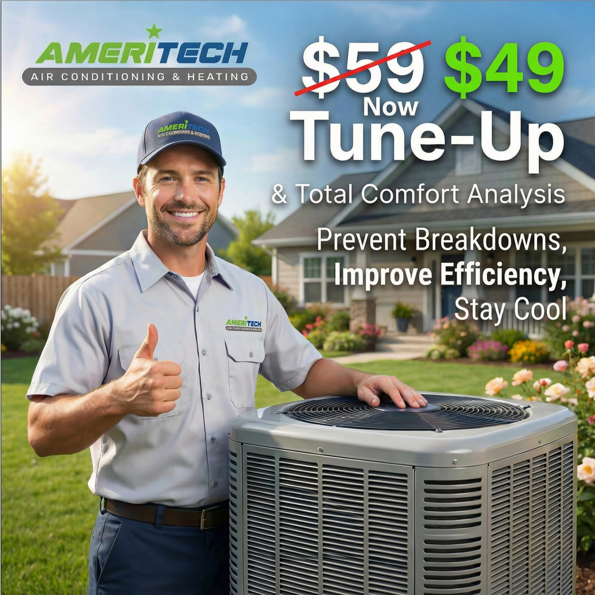 AmeriTech Air Conditioning and Heating Facebook ad: Extend Your A/C System's Life With Our $59 Tune-Up