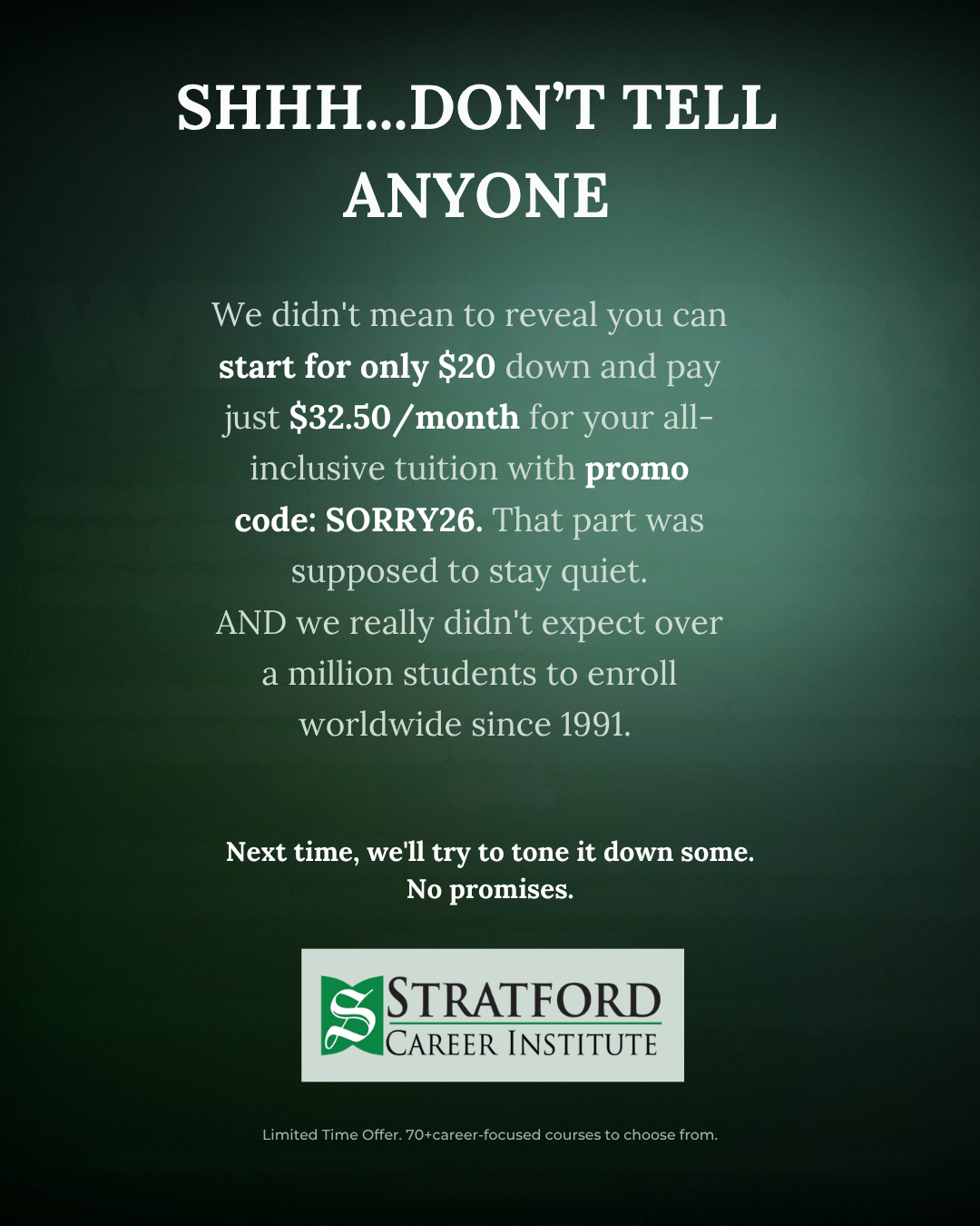 Stratford Career Institute Facebook ad: Train for the Career You Want-Study at Home on Your Schedule
