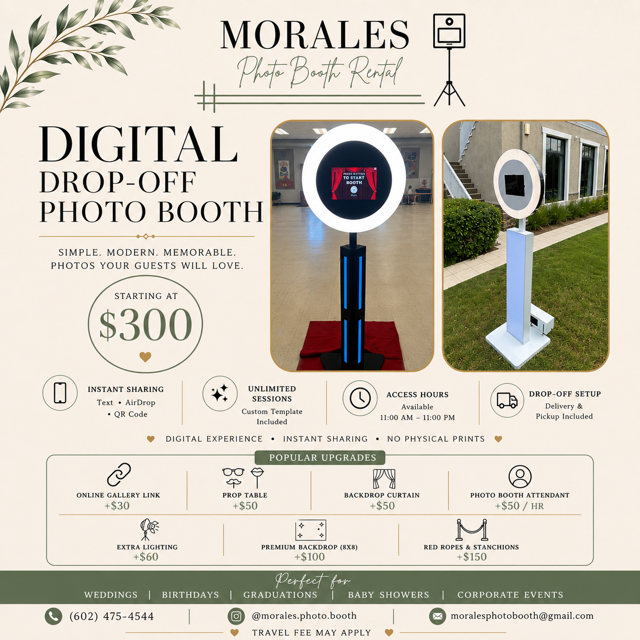 Morales Photo Booth Rental Facebook ad: DIGITAL DROP-OFF PHOTO BOOTH