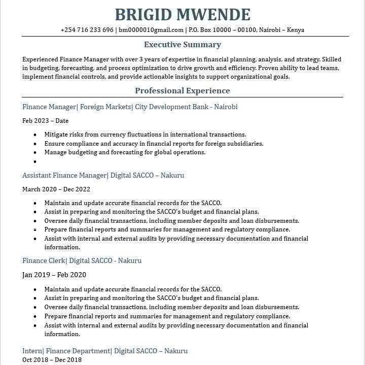 Miss Brigid Mwende Facebook ad: Revamp your CV for only Ksh.
