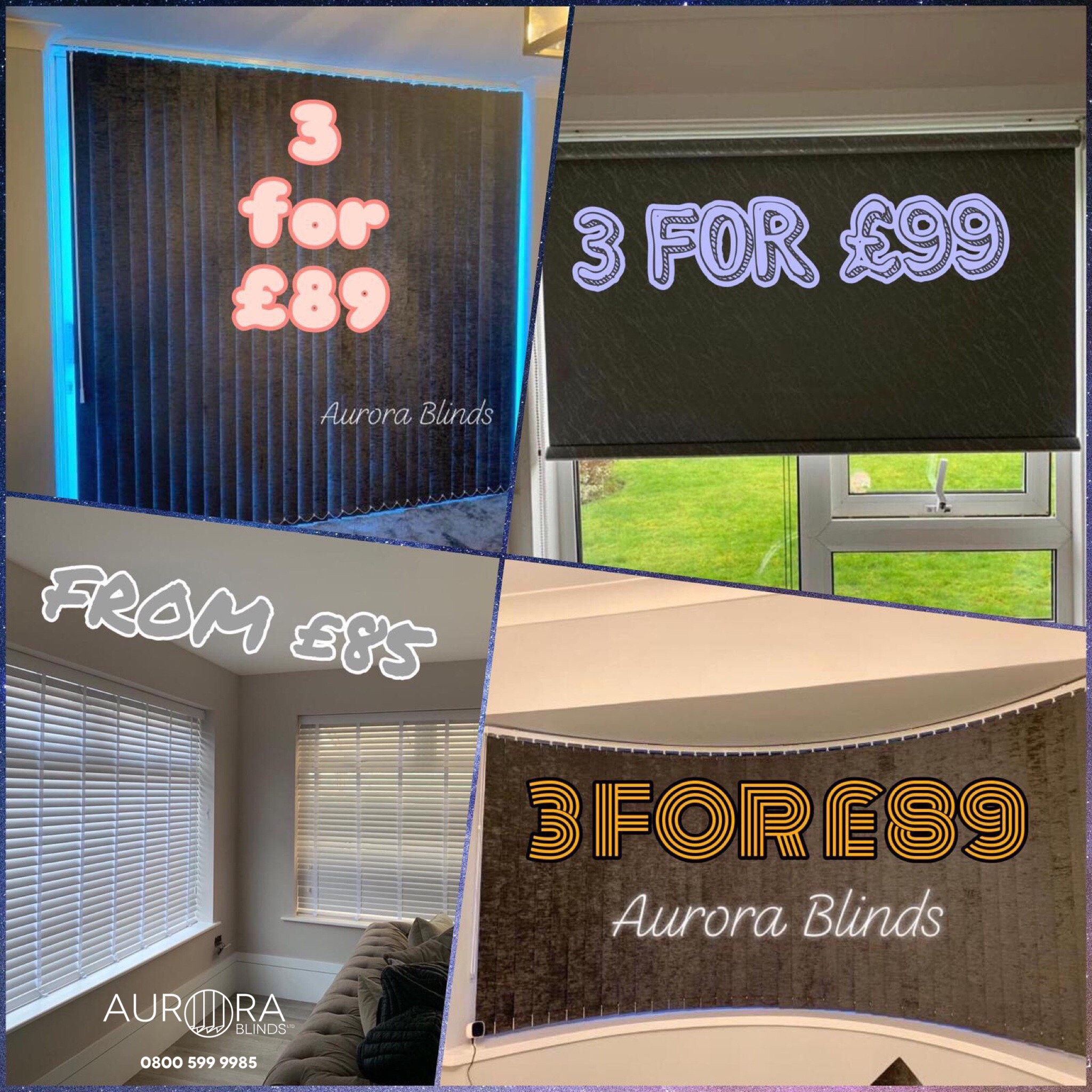 Aurora Blinds Facebook ad: Connect in Messenger or Call 07392222886