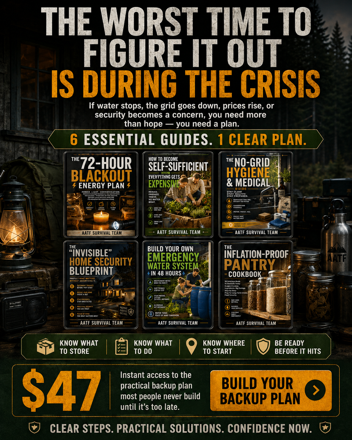 AATF Survival Guide Facebook ad: 6 Preparedness Guides For $47