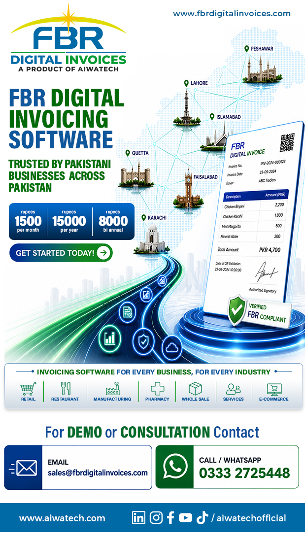 Aiwatech Facebook ad: FBR Digital Invoices, Starting from 1500/Month
