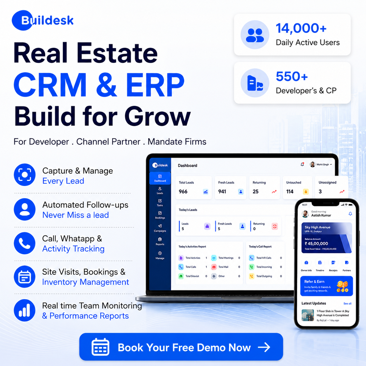 Buildesk CRM Facebook ad: Close Deals Faster With Buildesk