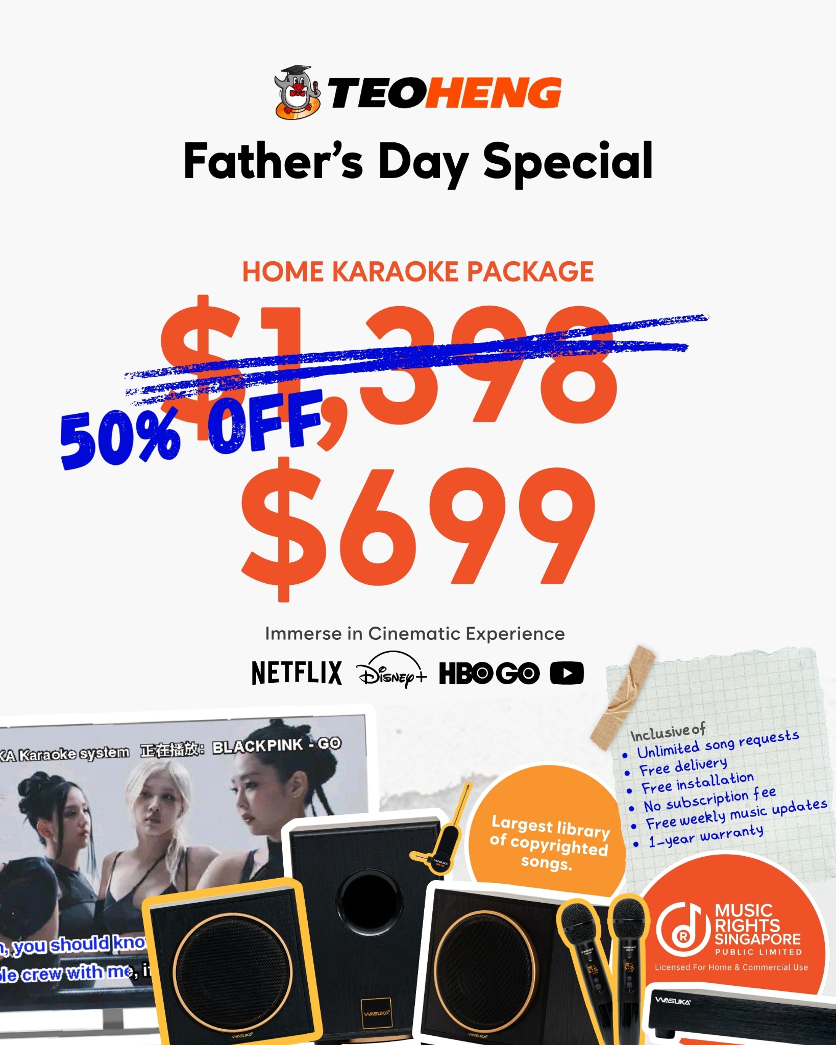 Teo Heng Trading & KTV Studio Facebook ad: Father's Day Special Home Karaoke $699 Package