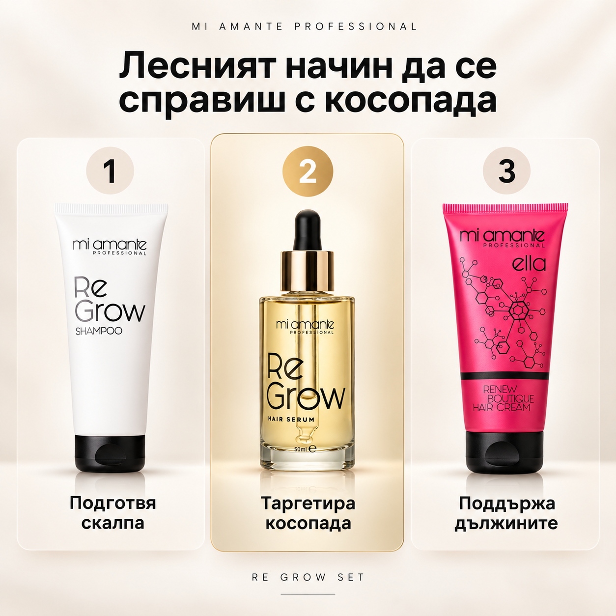 Mi Amante Professional Facebook ad: Цялостна рутина срещу косопад