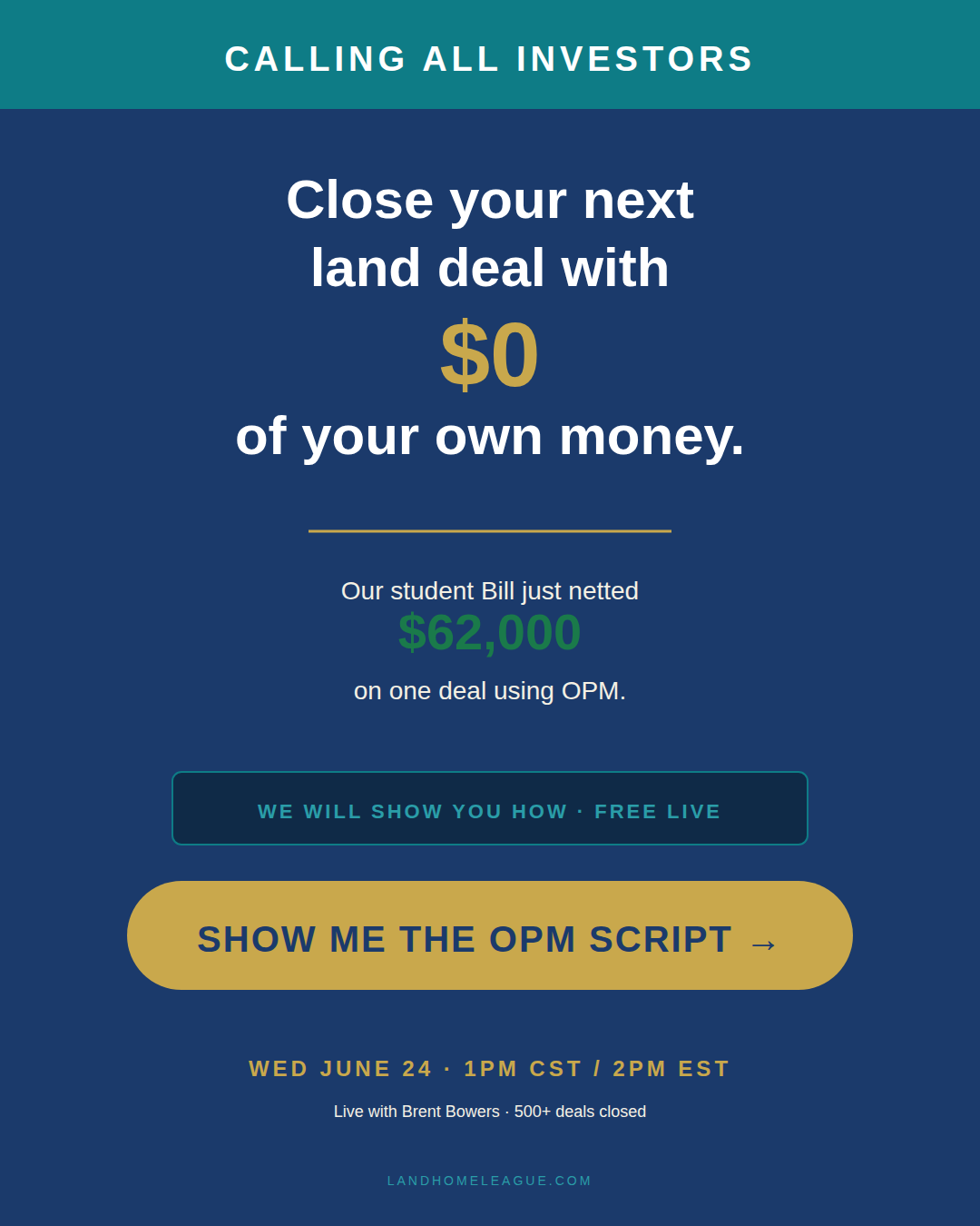Land Home League Facebook ad: >>Secure Your Spot Now<<