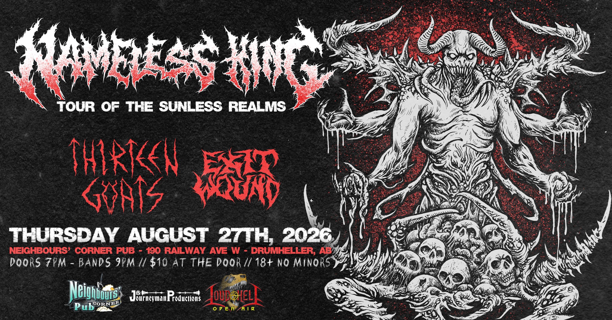 Nameless King Facebook ad: NAMELESS KING // THIRTEEN GOATS // EXIT WOUND - DRUMHELLER