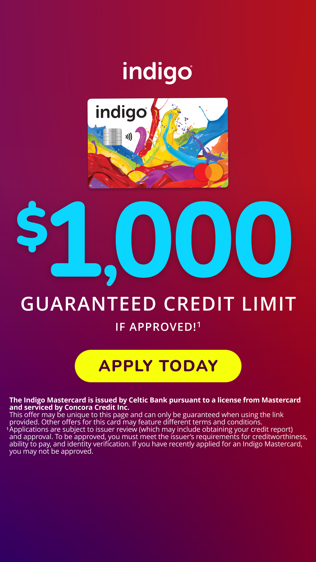 Indigo Card Facebook ad: No Deposit Required