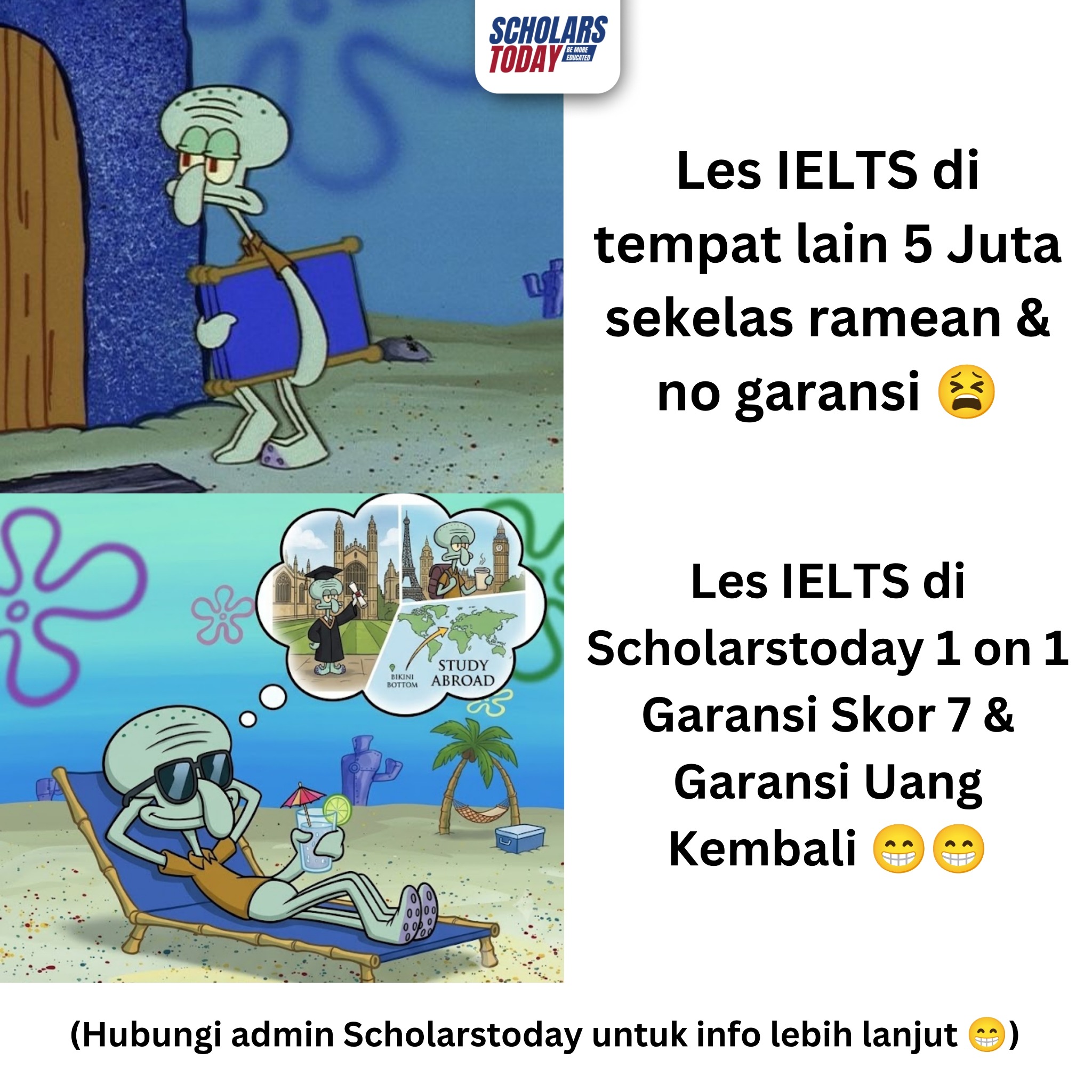 Scholarstoday Facebook ad: Garansi Skor 7 & Garansi Uang Kembali