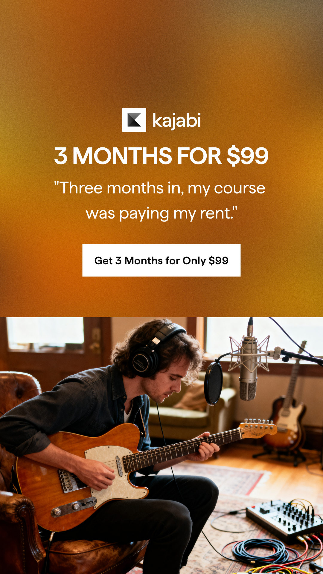 Kajabi Facebook ad: Three months. One platform. Unlimited potential.