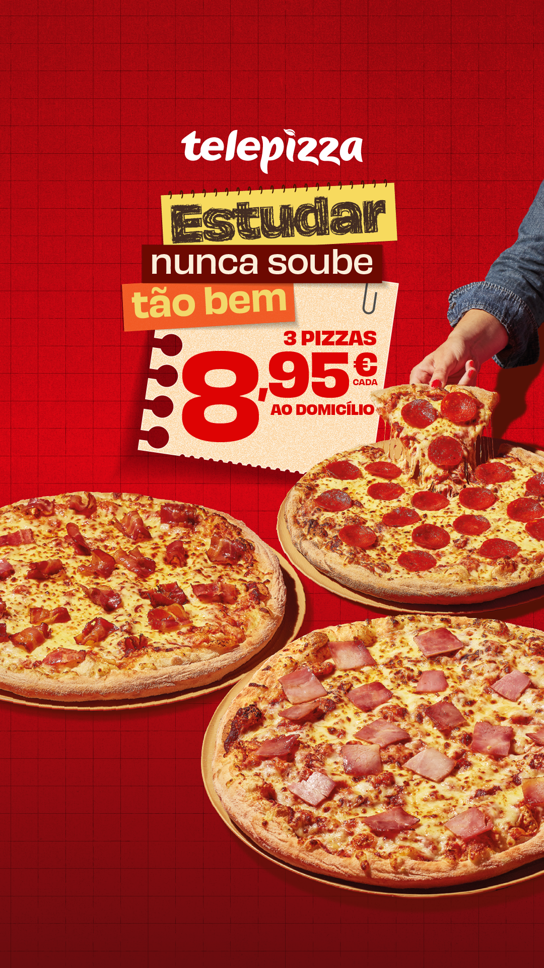 Telepizza Portugal Facebook ad: 3 Pizzas por 8,95€