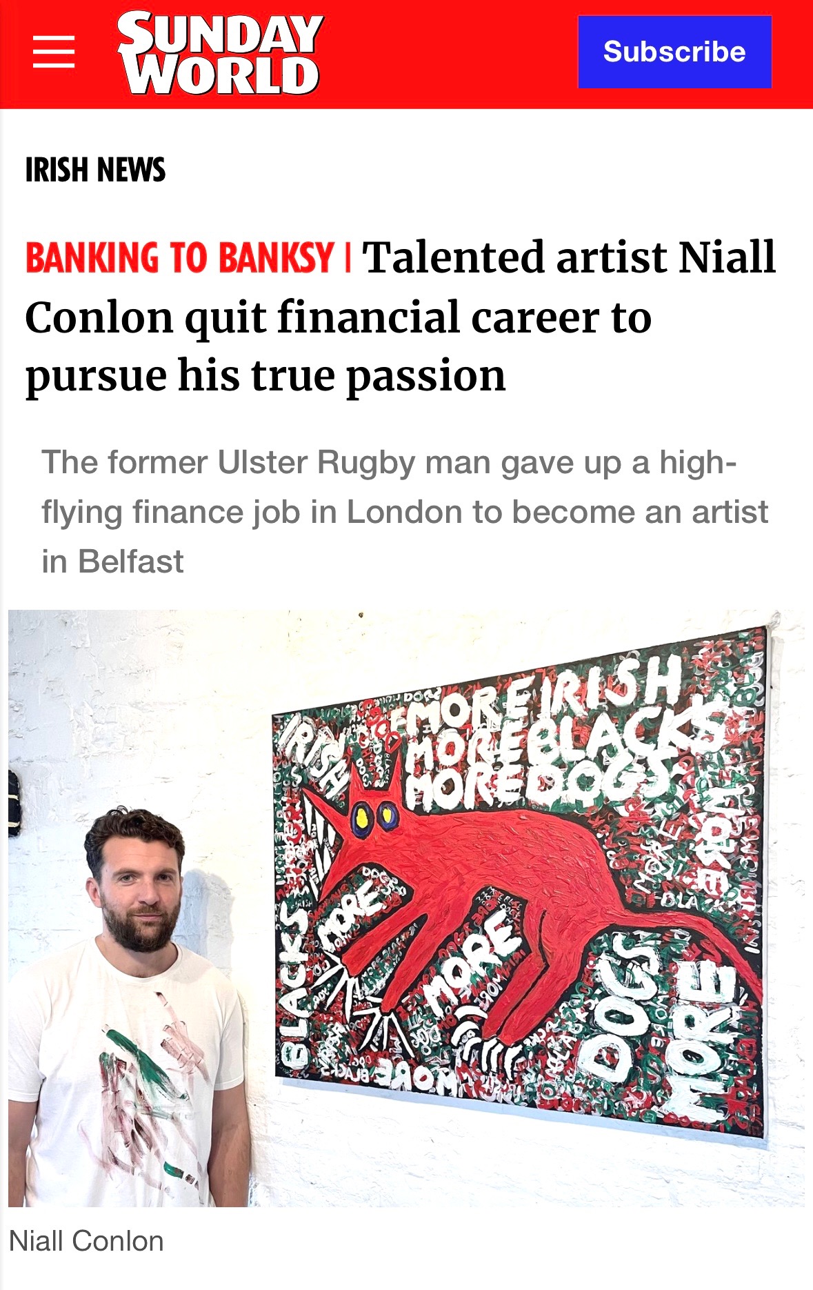 Niall Conlon Facebook ad: MORE IRISH, MORE BLACKS, MORE DOGS!