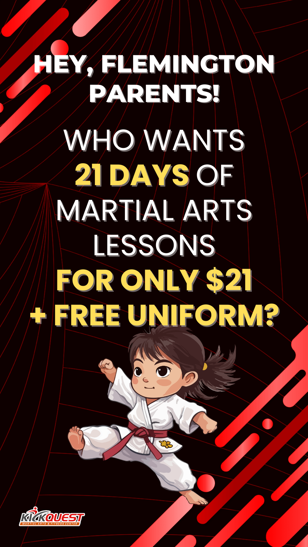 KickQuest Martial Arts & Fitness Facebook ad from Feb 24, 2026