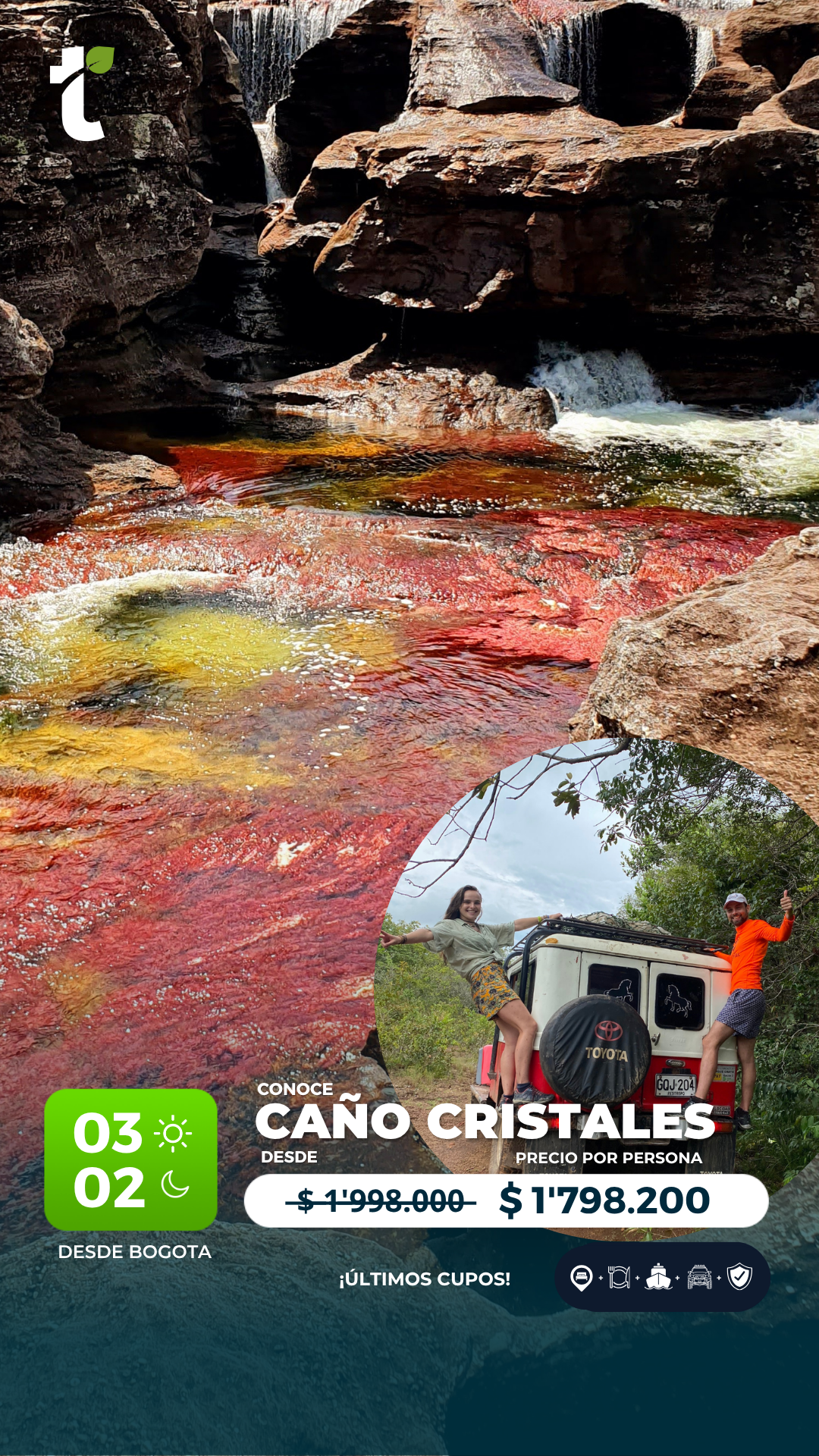 travelgreen.com.co Facebook ad: Vive Caño Cristales en 4x4