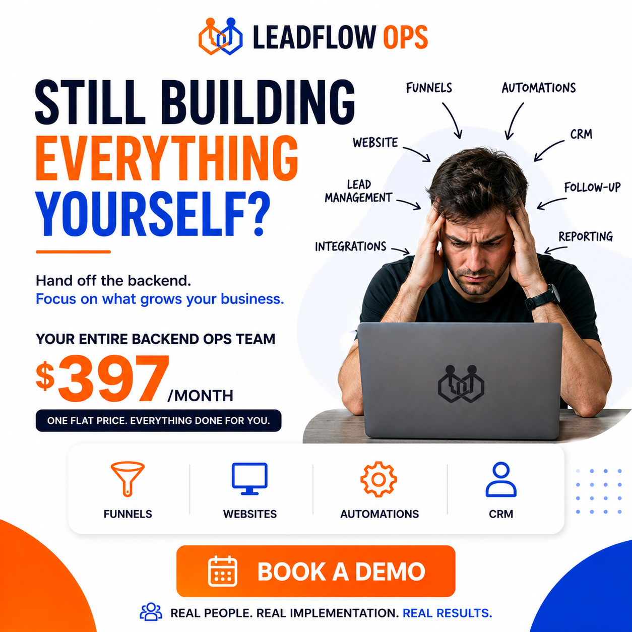 Lead Flow Ops Facebook ad: ONLINE BUSINESS OWNERS