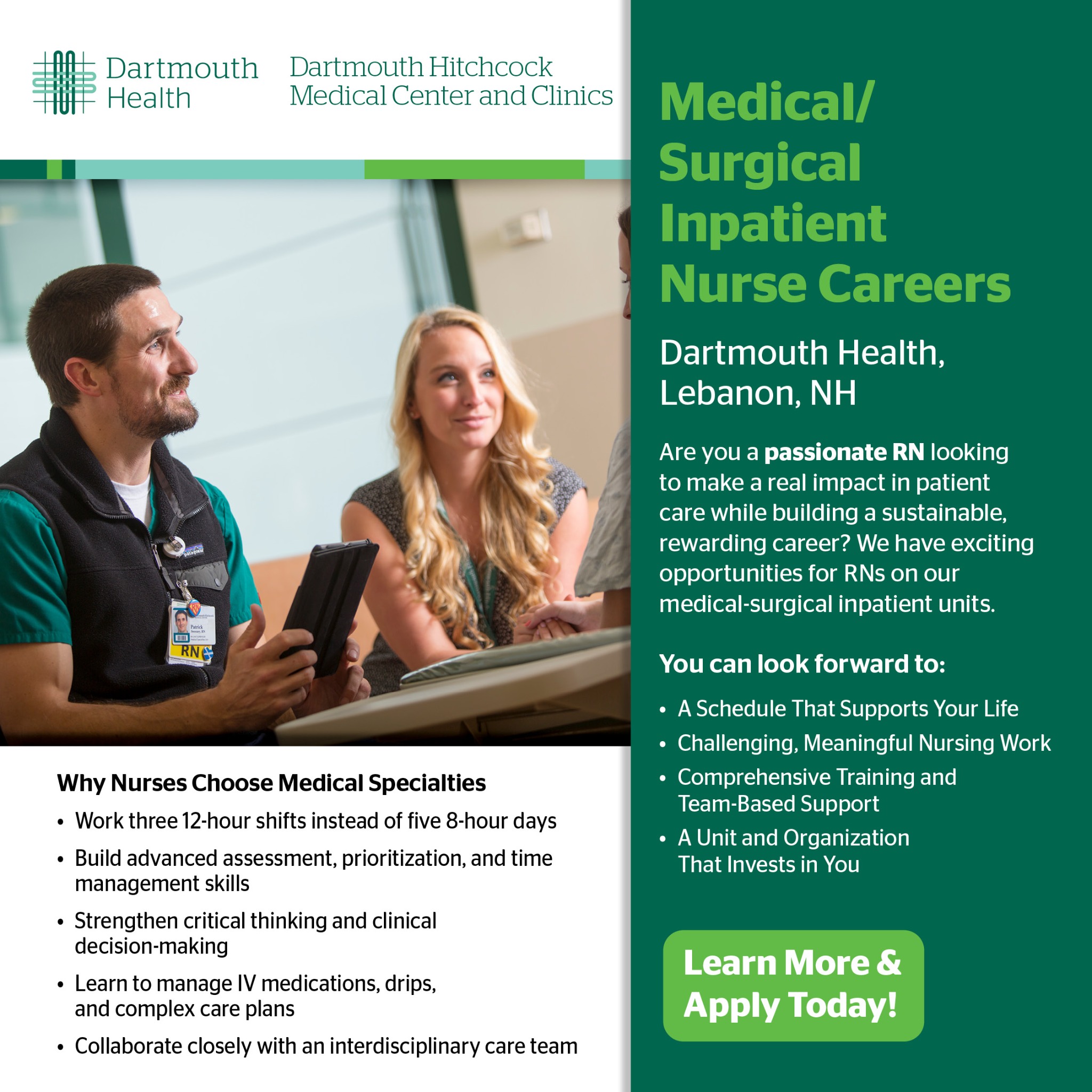 Dartmouth Health Careers Facebook ad: Medical/Surgical Inpatient Nurse Careers