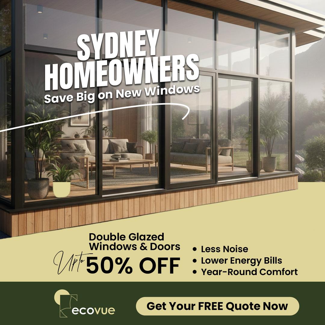 Ecovue Facebook ad: Up To 50% Off - Windows & Doors Upgrade - Pay Later