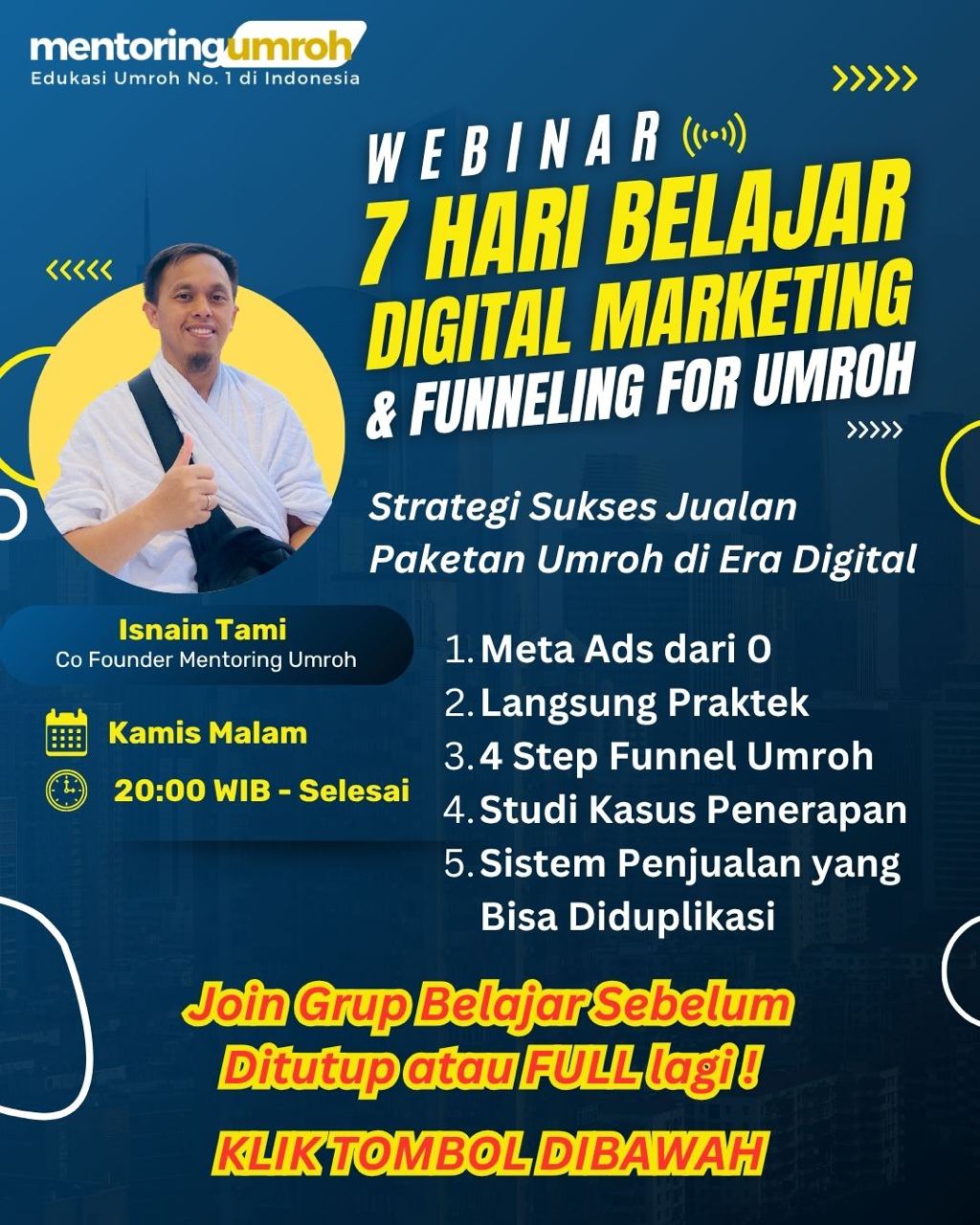 Umroh Mabrur Indonesia Facebook ad: 7 Hari Belajar Digital Marketing Khusus Umroh, Mulai dari…