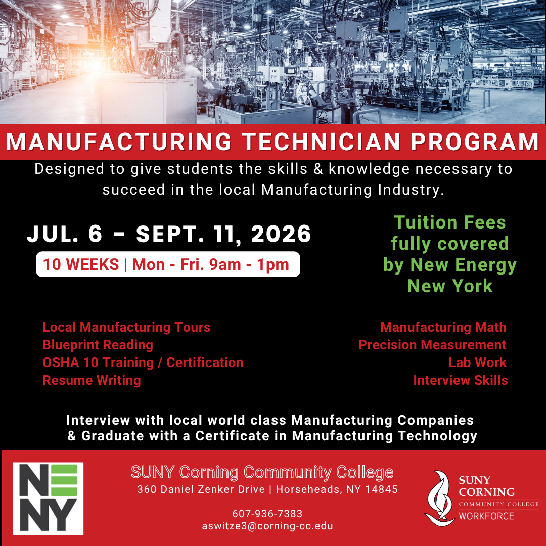 Workforce at SUNY Corning Facebook ad: Manufacturing Tech Program