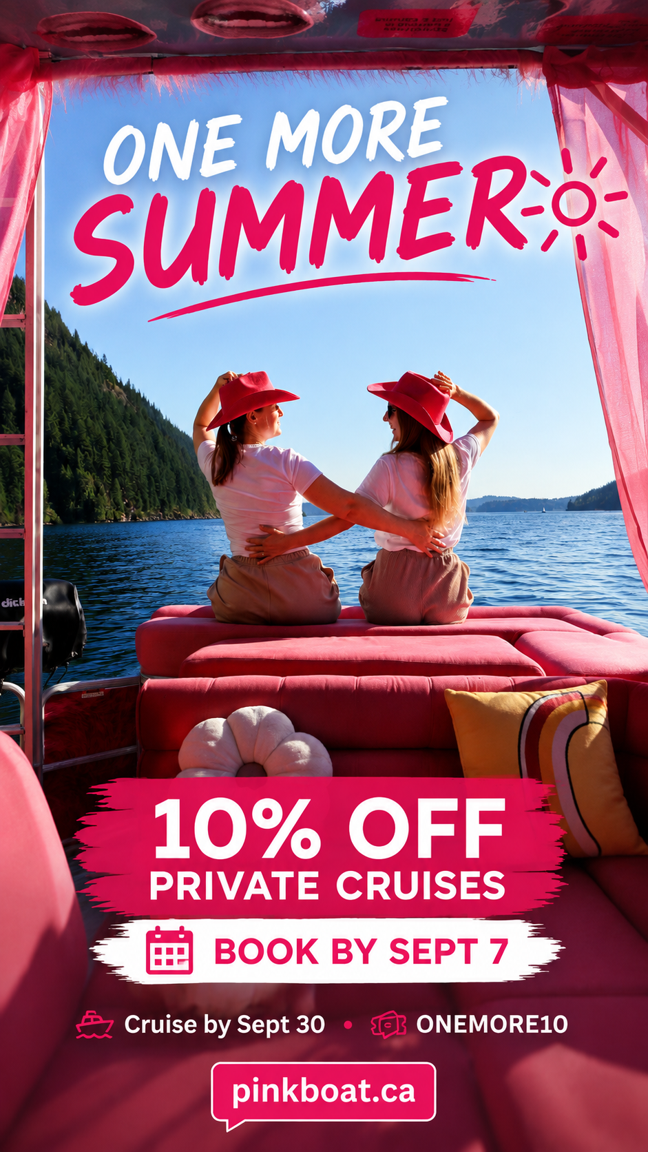 PinkBoat.ca Facebook ad: 10% OFF Private Cruises