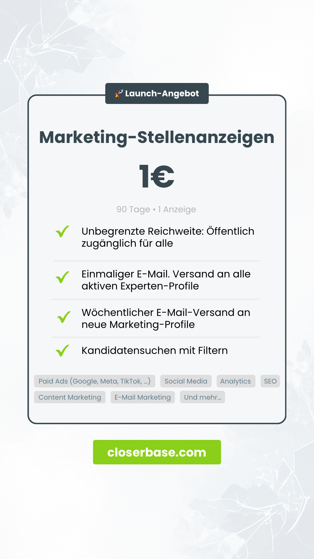 Yeahbase Facebook ad: Dein nächster Marketer ist nur 1€ entfernt